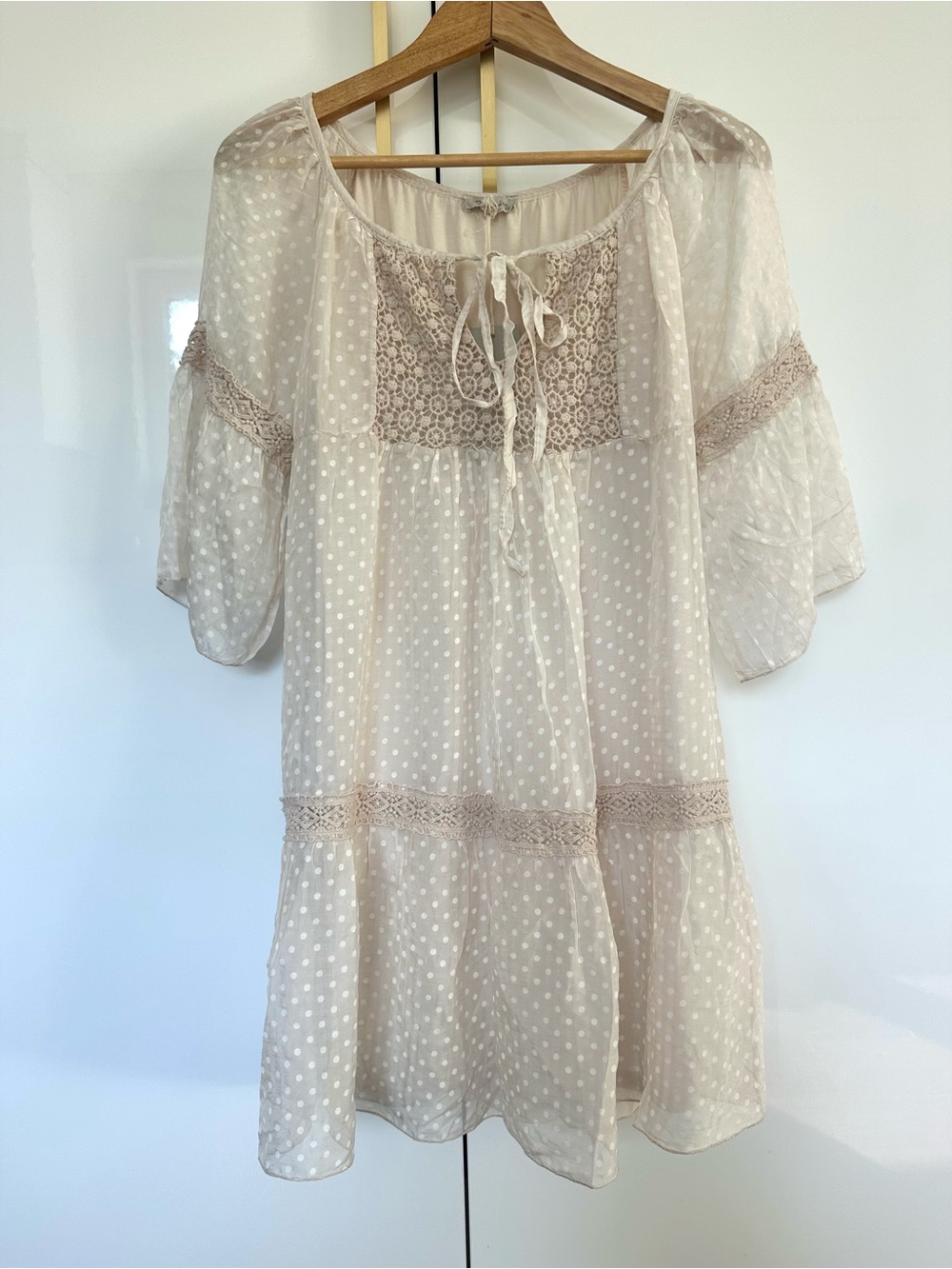 Bellambra silk blend Sheer polka Dot Boho Tunic Dress XS NWT
